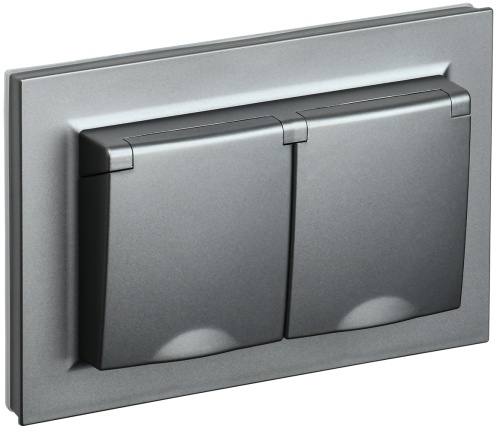 BRITE Розетка 2-местная с заземлением с защитными шторками и крышкой 16А в сборе IP44 РСбш12-3-44-БрС сталь | код BR-R26-16-44-K46-F | IEK BRITE Розетка 2-местная с заземлением с защитными шторками и крышкой 16А в сборе IP44 РСбш12-3-44-БрС сталь | код BR-R26-16-44-K46-F | IEK