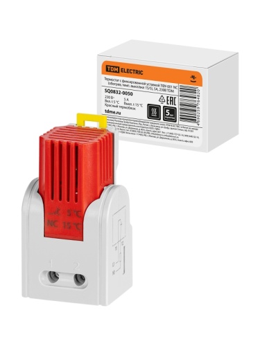 Термостат с фиксированной уставкой ТФУ-001 NC (обогрев, темп. выкл/вкл 15/5), 5 А, 230 В TDM | код SQ0832-0050 | TDM