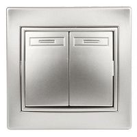 Переключатель Intro Plano 1-107-03 двухклавишный, 10А-250В, IP20, СУ, алюминий | код Б0053806 | ЭРА