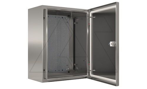 Щит моноблочный 500x500x200мм (ВxШxГ) из нерж. стали навесной с монт. панелью однодверный, 1 язычковый замок, дно глухое, IP66 | код EC050520X | ETA