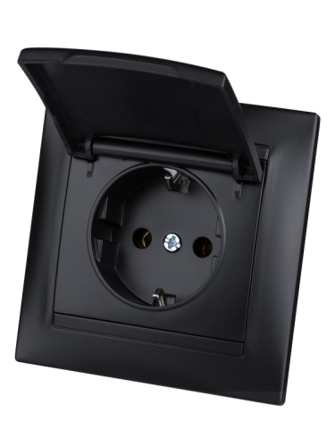 Розетка 2П+З 16А 250В IP44 с крышкой графит Лама TDM | код SQ1815-0626 | TDM