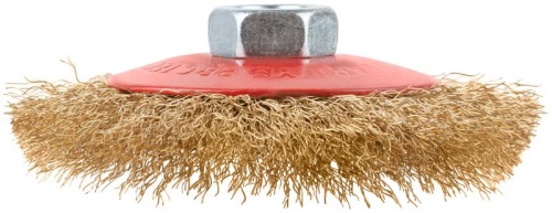 Корщетка-колесо с наклоном, гайка М14, стальная волнистая латунированная проволока 100 мм | код 39021 | FIT фото 5