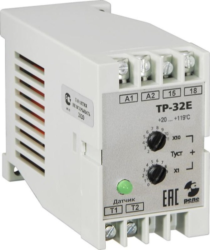 Реле температурное ТР-32Е в комплекте с датчиком ДТ, кабель 2,5м, +20...+119°C 220В 50Гц, режим НАГРЕВ, гистерезис 4°C, максимальный коммутируемый ток 10А, 1з, УХЛ4 | код A8223-79683207 | РЕЛЕ И АВТОМАТИКА