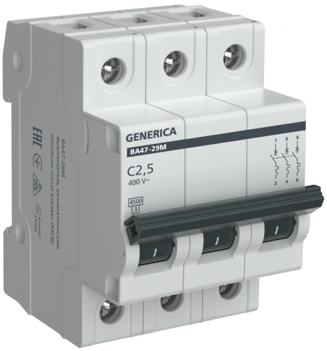 Авт. выкл. ВА47-29М 3P 2,5А 4,5кА C GENERICA | код MVA21-3-D25-C-G | GENERICA by IEK Авт. выкл. ВА47-29М 3P 2,5А 4,5кА C GENERICA | код MVA21-3-D25-C-G | GENERICA by IEK