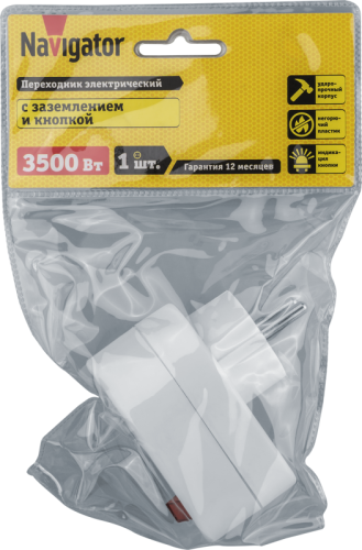 Переходник Navigator 94 669 NAD-1E-СS-WH 1гнездо с выключателем | код 94669 | Navigator Group