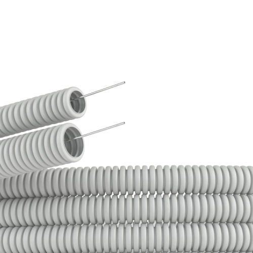 Труба ПВХ гибкая гофрированная д.32мм сверхтяжелая с протяжкой 25м серая | код 91532+ | DKC
