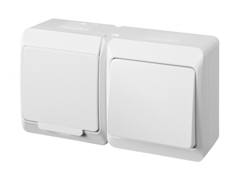HERMES - Выключатель 10A/250V + Розетка 2P+E, 16A/250V, с крышкой, IP44, белый | код 0327-02 | Elektro-plast Nasielsk