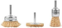 Набор щеток для дрели, 3 шт., Чашки 25, 50 мм, Плоская 50 мм, латунированная витая проволока, блистер, Profi | код 82-926 | FIT