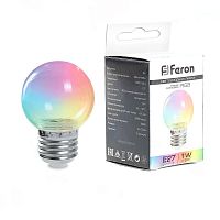 Лампа светодиодная 1Вт 230В E27 RGB G45 LB-37 прозрачн. плавная смена цвета FERON 38132
