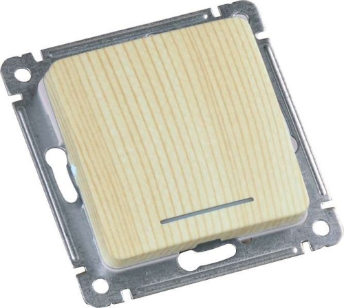 MASTER Переключатель одноклавишный с индикацией, скрытой установки, в рамку, сосна | код ВС10-462-02 | HEGEL