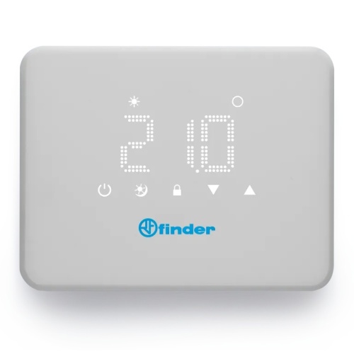 Комнатный термостат Bliss T, сенсорный экран, питание 3В DС, 1СО 5А, монтаж на стену | код 1T9190030000PAS | FINDER