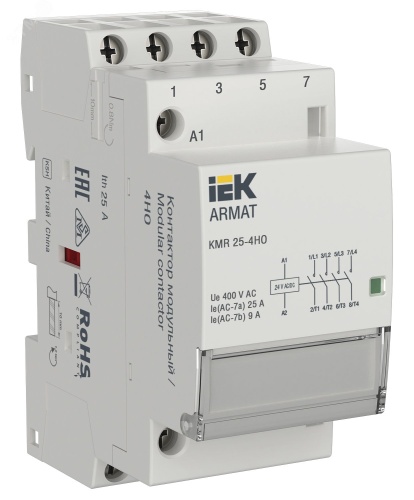 ARMAT Контактор модульный KMR 25А 24В AC/DC 4НО IEK | код AR-KMR20-025-40-024 | IEK ARMAT Контактор модульный KMR 25А 24В AC/DC 4НО IEK | код AR-KMR20-025-40-024 | IEK