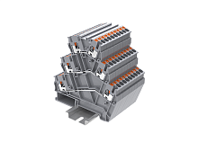 TPTS2.5-2-OG Клемма TP проходная 3-уровневая угловая, Push-in, сеч.2.5мм2, оранж., шт | код TPTS2.5-2-OG | SUPU