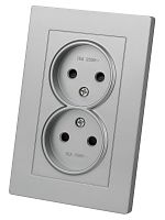 Розетка двойная 2П 10А 250В с защ. шт. серебр. металлик Сенеж TDM | код SQ1816-0235 | TDM