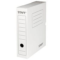 Короб архивный с клапаном А4 (260х325 мм), 75 мм, до 700 листов, микрогофрокартон, БЕЛЫЙ, STAFF, 128858 | код 128858 | STAFF