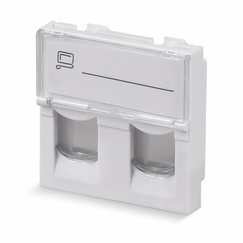 Вставка Mosaic 45x45, на 2 порта с прозрачной шторкой и увеличенным окном маркировки, белая | код 03-0162 | REXANT