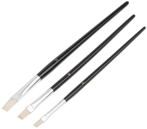 Кисть художественная натуральная щетина деревянная ручка плоские набор 3шт FIT 01525