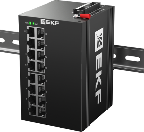 Промышленный управляемый коммутатор уровня L2 ML2-16GTP, 16 портов 10/100/1000Base-T(X) RJ45 c PoE, монтаж на динрейку TSX EKF | код TSX-ML2-16GTP | EKF