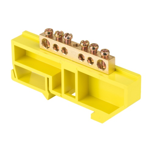 Шина "0" N (6х9мм) 6 отверстий латунь желтый изолятор на DIN-рейку PROxima | код sn0-63-06-dz | EKF
