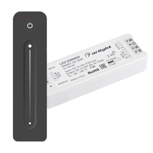 Диммер SMART-DIM-SET-LINE (12-24V, 1x8A, ПДУ 2.4G) (IP20 Пластик, 5 лет) | код 34794 | Arlight