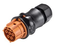Розеточный разъем на кабель диам. 6-10 мм, IP68(69k), 5 полюсов, винтовая фиксация провода, номинальные характеристики: ~50V/-120V, 20A, цвет контактной вставки: коричневый, цвет корпуса: черный, серия RST Classic | код 96.051.4051.4 | Wiel