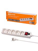 Сетевой фильтр СФ-05В выключатель, 5 гнезд, 3 метра, с/з, ПВС 3х0,75мм2 10А/250В белый TDM | код SQ1304-0017 | TDM