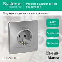 Розетка BLANCA, скрытый монтаж, с заземлением, алюминий | код. BLNRS001013 | Schneider Electric