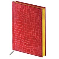 Ежедневник полудатированный А5 (138х213 мм) BRAUBERG Alligator, под крокодиловую кожу, 192 л., крем. блок, золотой срез, красный, 124987 | код 124987 | BRAUBERG