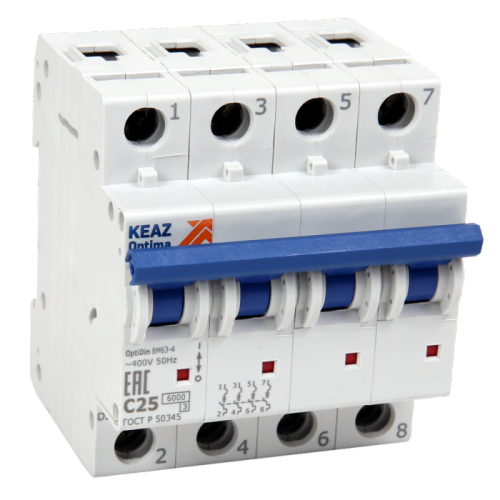 Автоматический выключатель, серии OptiDin BM63, BM63-4C3-УХЛ3, новое исполнение (1 шт.) КЭАЗ | код 260893 | КЭАЗ Автоматический выключатель, серии OptiDin BM63, BM63-4C3-УХЛ3, новое исполнение (1 шт.) КЭАЗ | код 260893 | КЭАЗ