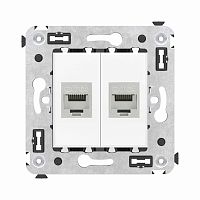 Компьютерная розетка RJ-45 без шторки в стену, кат.6A двойная экранированная, Avanti, Белое облако | код 4400774 | DKC