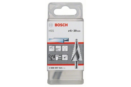 Сверло ступенчатое HSS 12 ступеней 6-39мм (2.608.597.521) | код 2608597521 | BOSCH