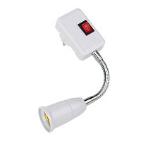 Переходник-светильник для крепления в штепсельной сетевой розетке переходник цокольный гибкий 220В-Е27 150 мм с выключателем REXANT | код 80-1194 | REXANT