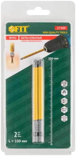 Биты кованые сталь S2 односторонние 100 мм PH2 Профи 2 шт блистер | код 57509 | FIT фото 3