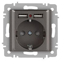 Розетка 1-м СП Accent 6-410-09 16А IP20 250В P+E Schuko + 2хUSB защ. шторки титан Intro Б0063711