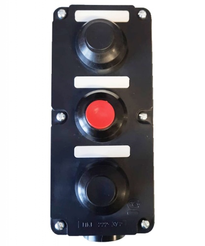 Пост управления ПКЕ 222-3 У2, 10А, 660В, 3 элемента, чёрный и красный цилиндр (с протектором), накладной, IP54 (ЭТ) | код ET012027 | Электротехник