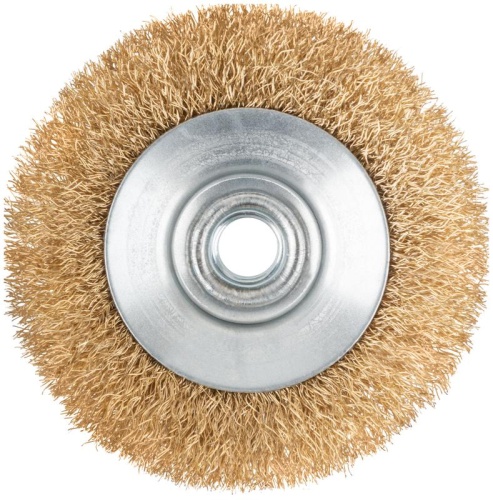 Корщетка-колесо с наклоном, гайка М14, стальная волнистая латунированная проволока 100 мм | код 39021 | FIT фото 6