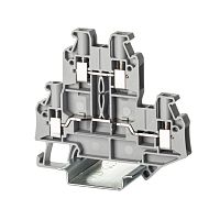 Клемма двухуровневая, винтовой зажим, 4 точки подключения, 4 кв.мм, серая | код TTURB-4 | DKC