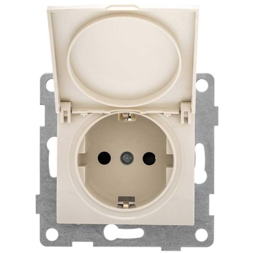 Розетка 1-м СП Bravo 16А 250В с заземл. защ. шторки с крышкой механизм беж. | код С10Р91-003 | GUSI Розетка 1-м СП Bravo 16А 250В с заземл. защ. шторки с крышкой механизм беж. | код С10Р91-003 | GUSI