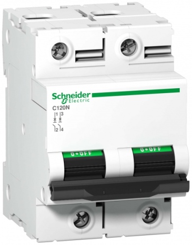 Выключатель автоматический двухполюсный C120N 63А C 10кА | код. A9N18360 | Schneider Electric 