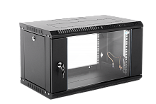 Шкаф телекоммуникационный настенный разборный ЭКОНОМ 6U (600 ? 350) дверь стекло, цвет черный | код ШРН-Э-6.350-9005 | ЦМО