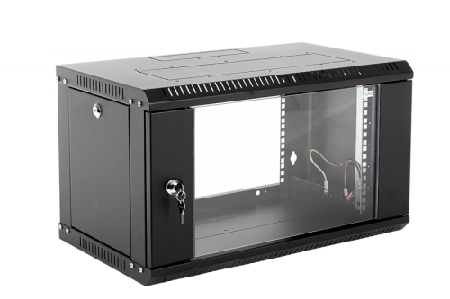Шкаф телекоммуникационный настенный разборный ЭКОНОМ 6U (600 ? 350) дверь стекло, цвет черный | код ШРН-Э-6.350-9005 | ЦМО