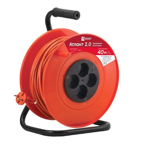 Удлинитель на катушке "Атлант 2,0" 4 гнезда 40м без заземления ПВС 2*0,75 6А/1,3кВт PROxima | код UKA02-06-275-4-40 | EKF Удлинитель на катушке "Атлант 2,0" 4 гнезда 40м без заземления ПВС 2*0,75 6А/1,3кВт PROxima | код UKA02-06-275-4-40 | EKF