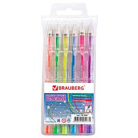 Ручки гелевые BRAUBERG, НАБОР 6 шт., АССОРТИ, Jet, чернила неоновые, узел 0,7 мм, линия письма 0,5 мм, 141034 | код 141034 | BRAUBERG
